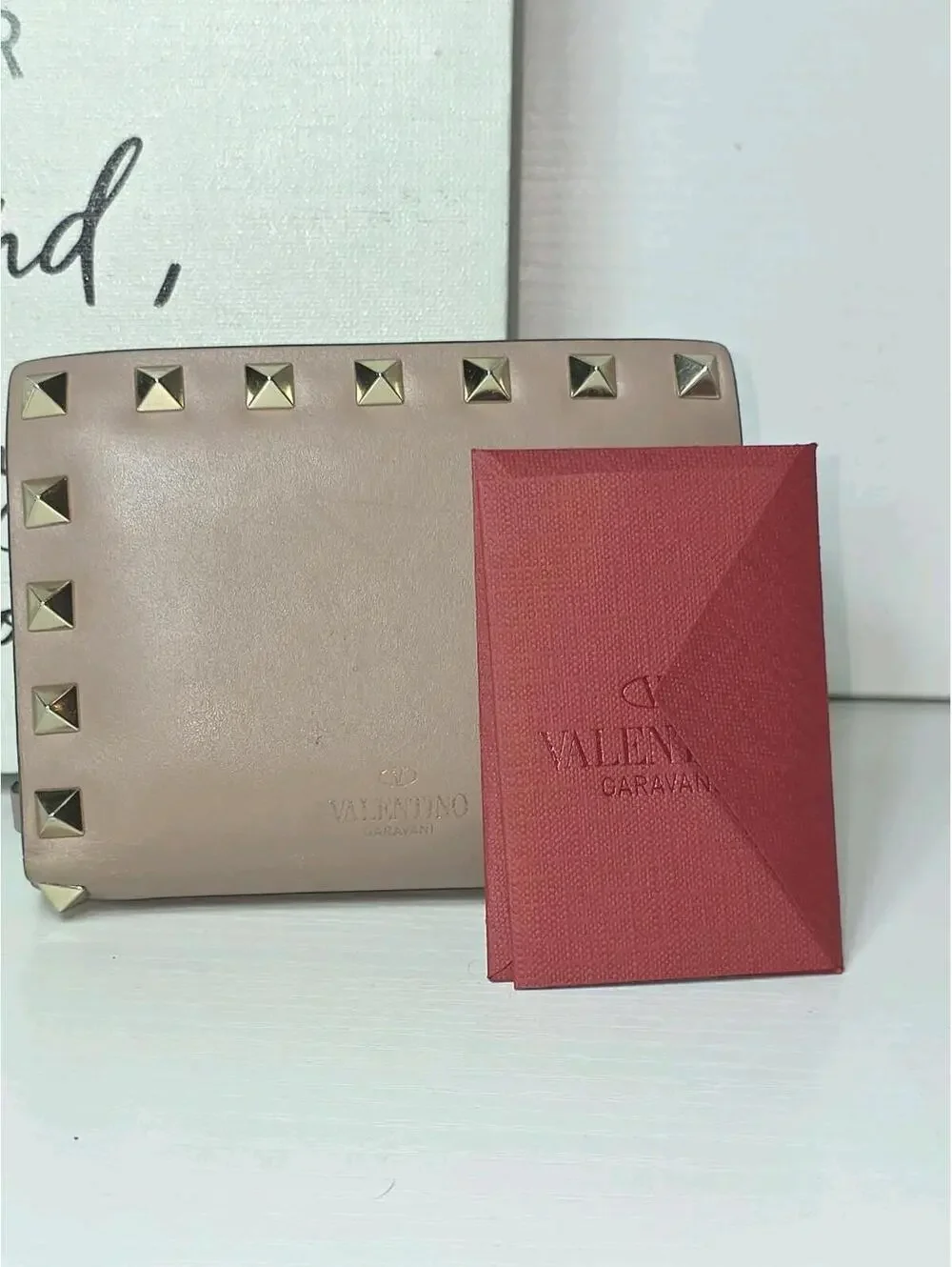 Valentino Garavani Rockstud Bifold Wallet Leather Pink Beige